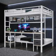 Letto a soppalco in metallo con scrivania, cassetti e LED