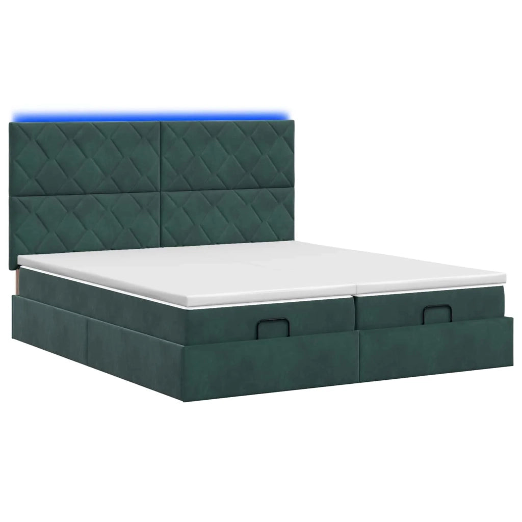 Letto Ottomano con Materasso e LED Verde Scuro 180 x 200 cm 3458517