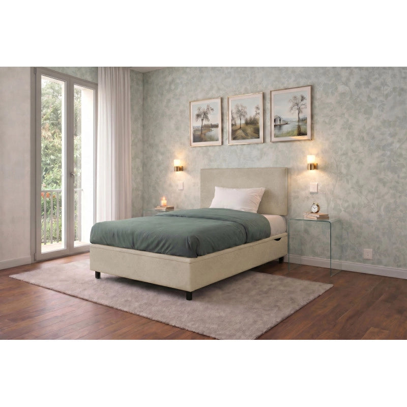 Letto imbottito Piazza e mezzo 120x200 cm Flat - Contenitore,Microfibra,Sabbia