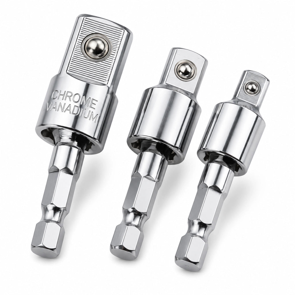 Set 3 Adattatori Per Bussola Trapano Girevoli 360° 1/4" 3/8" 1/2" Acciaio 31489