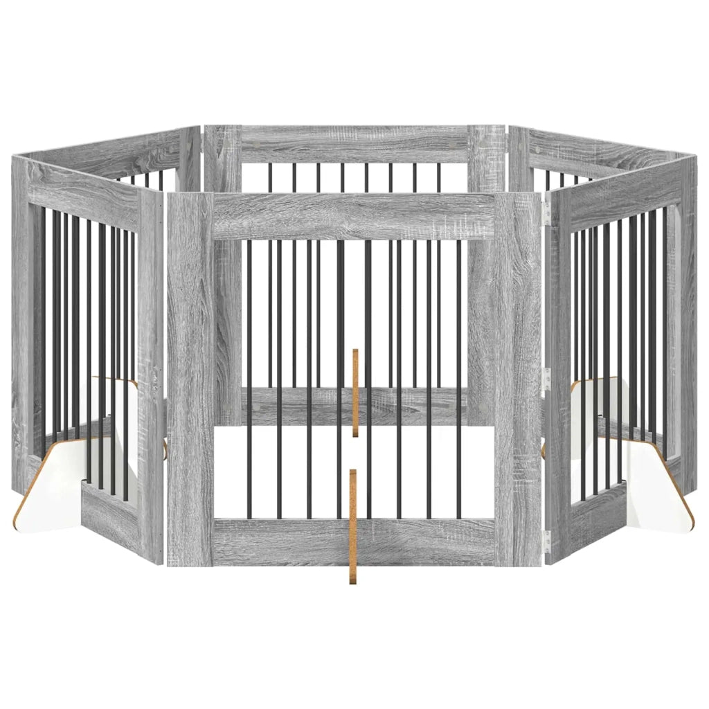 Cancello per cani con supporti 6 pcs Grigio Sonoma 80 x 80 cm