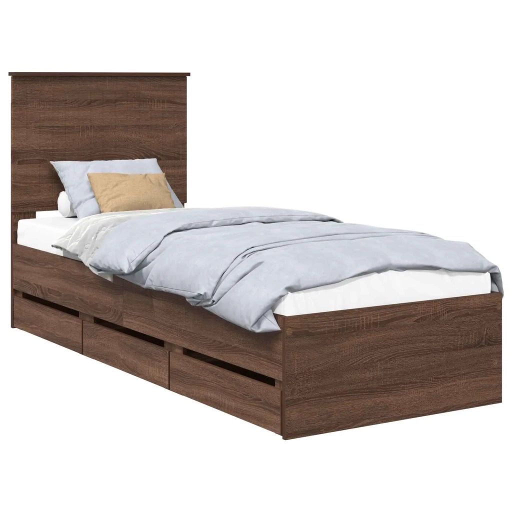 Letto singolo | Letto per adulti | Struttura del letto con cassetto Rovere Marrone 75 x 190 cm