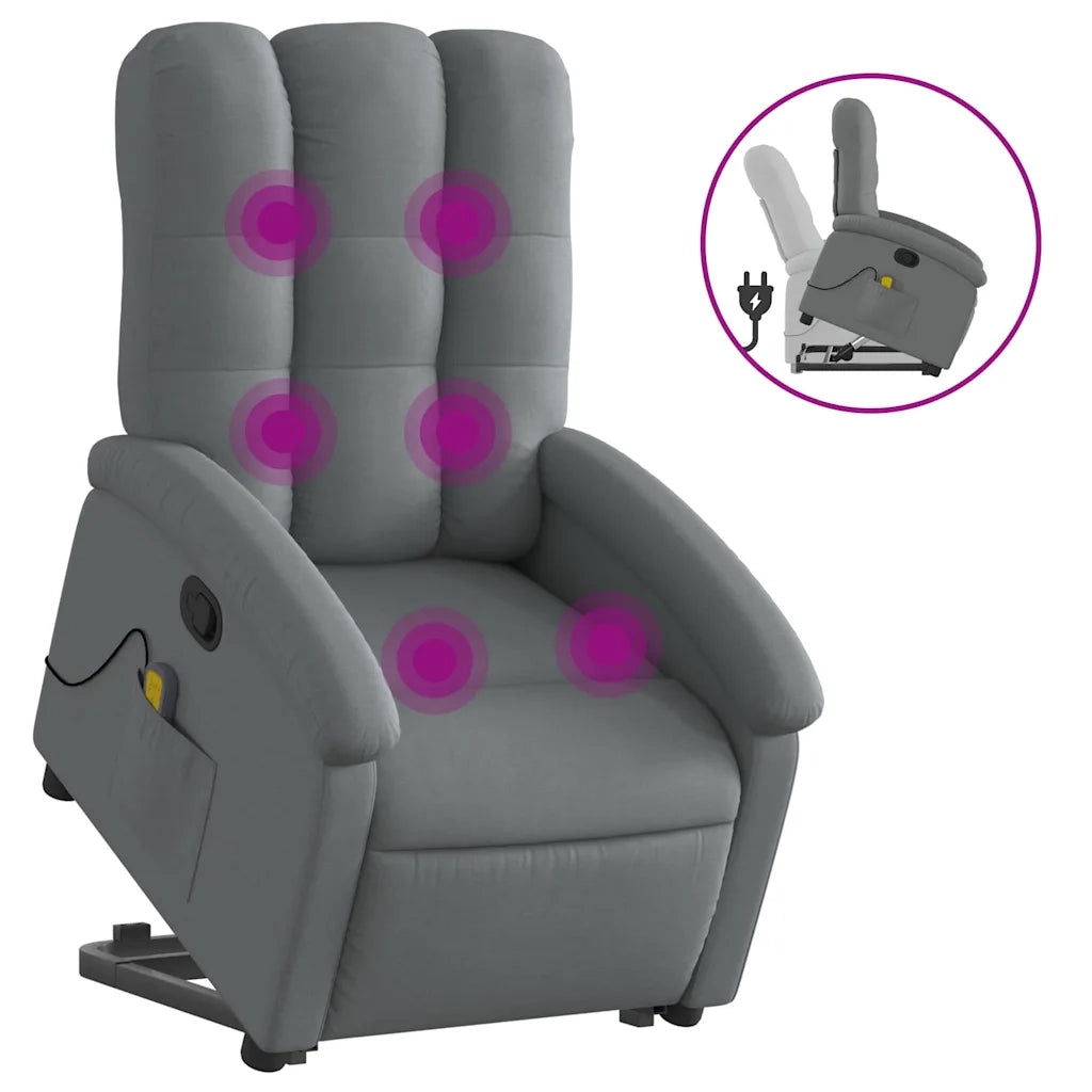 Divano Sedia-Poltrona Alzapersona Massaggi Reclinabile Grigio Scuro Tessuto 593871