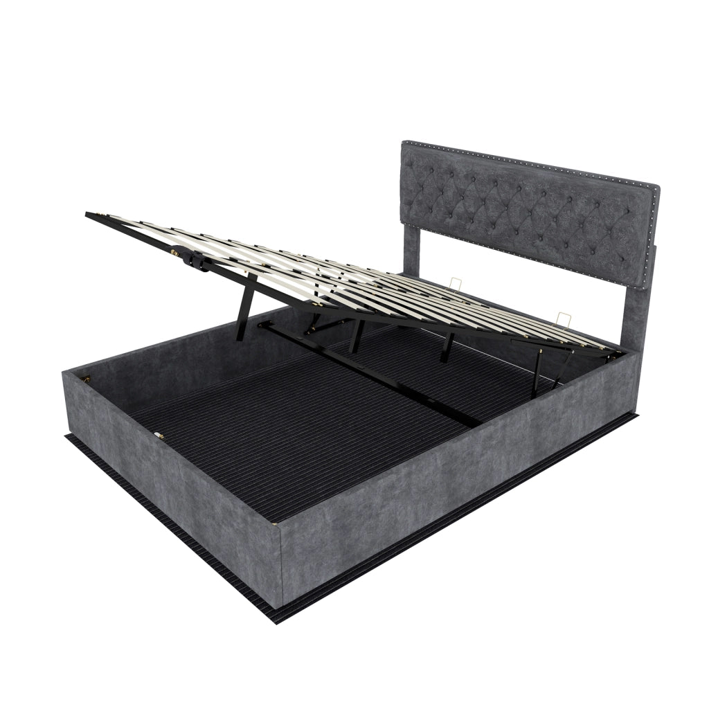 Letto imbottito moderno con testiera morbida, 160x200 cm, grigio