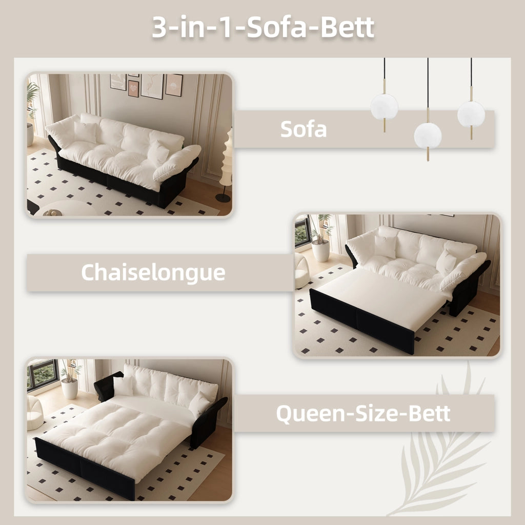 Divano letto convertibile 3 in 1 - con letto estraibile e 2 cuscini - in velluto beige