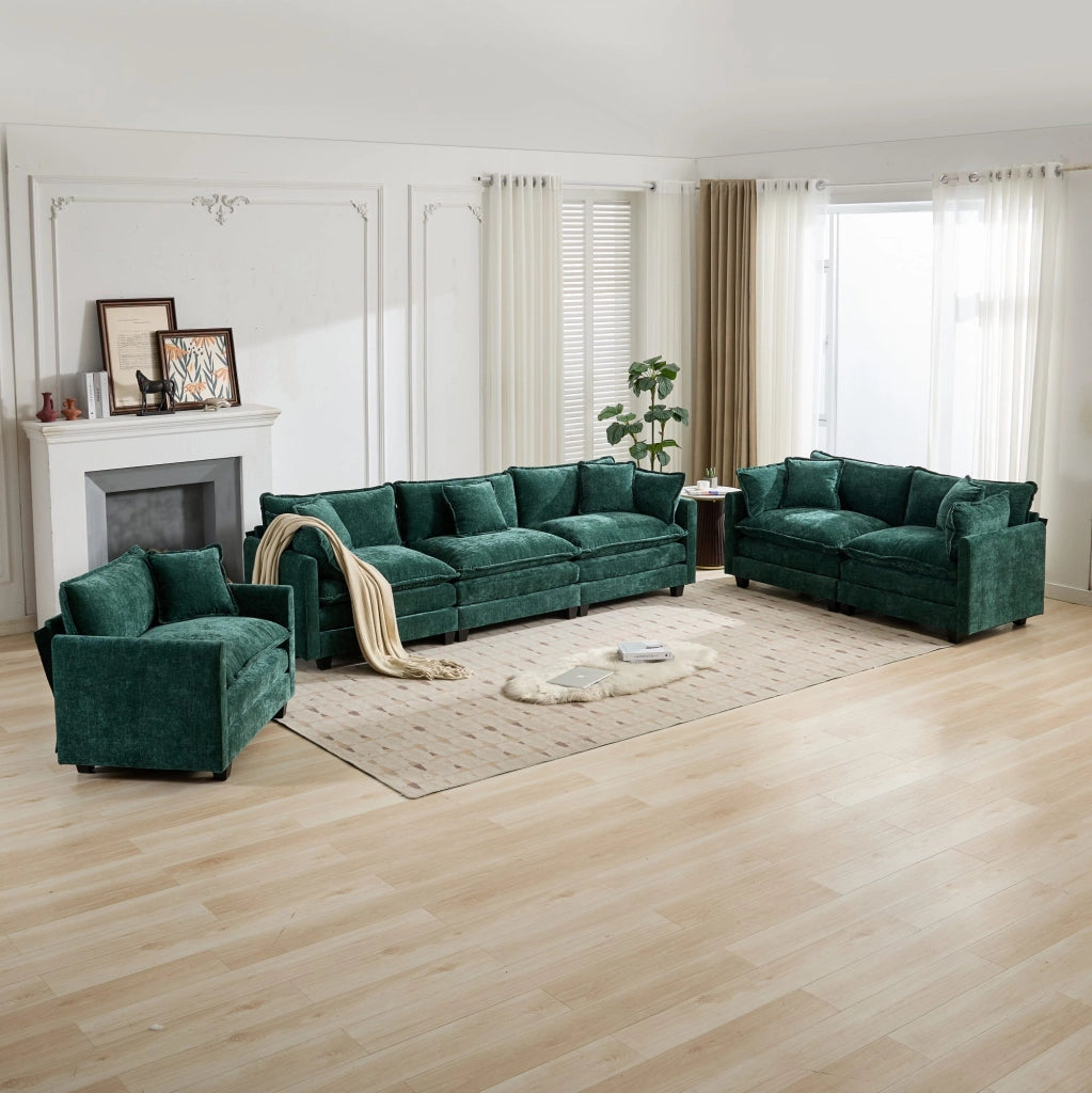 Divano Cloud Monoposto Moderno - Zephmum- Senza braccioli, imbottitura doppia, tessuto chenille traspirante, verde