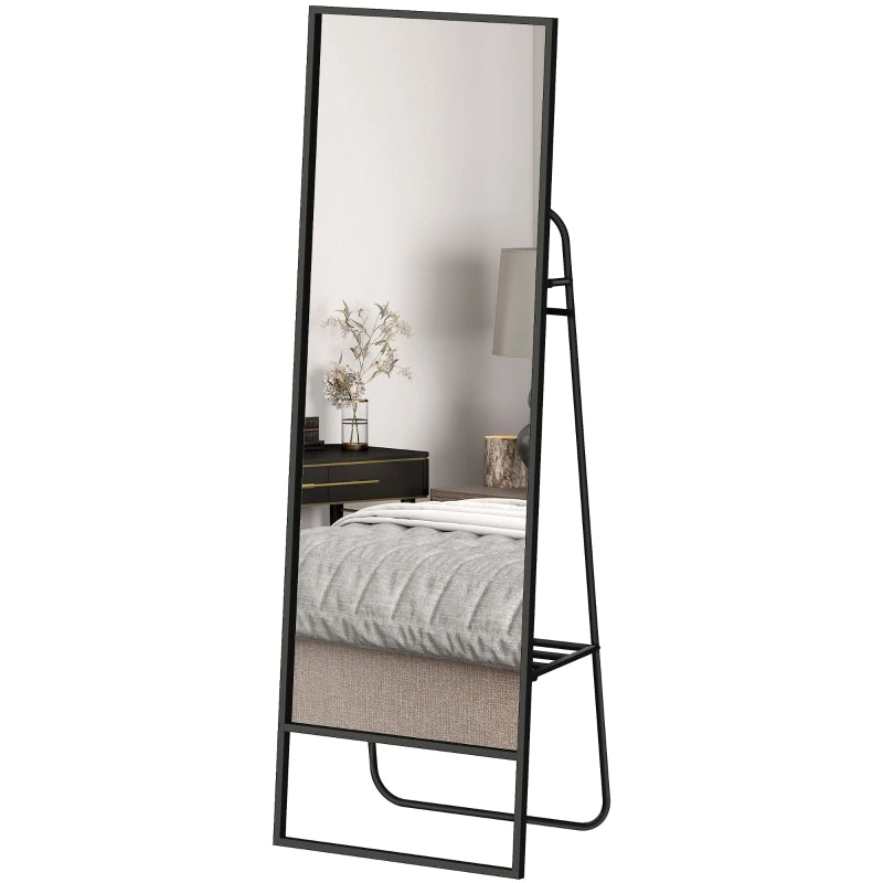 Specchio a figura intera industriale con ripiano posteriore e 2 ganci, 157 x 50 cm, nero