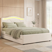 Letto imbottito 90x200 cm con LED e 2 cassetti beige
