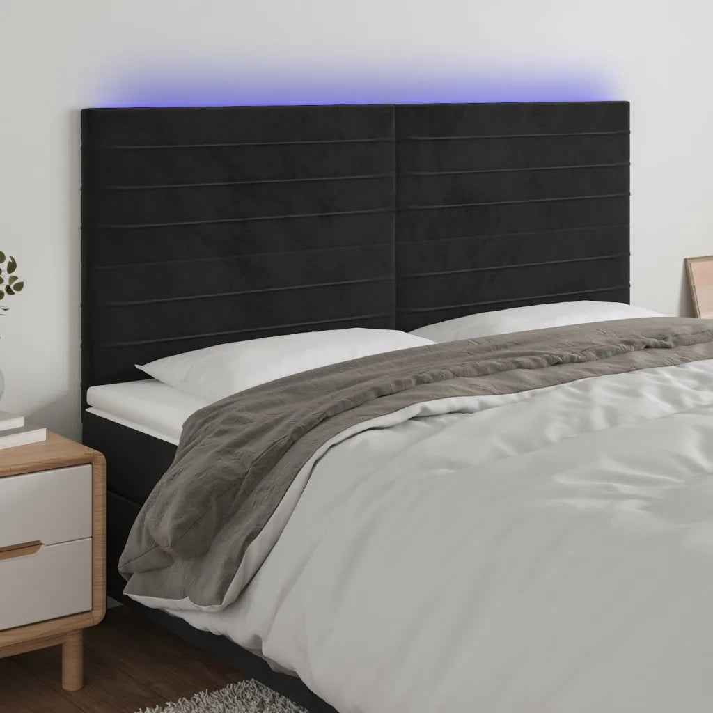 Testiera a LED-Testata con LED Nera 160x5x118/128 cm in Velluto 210019