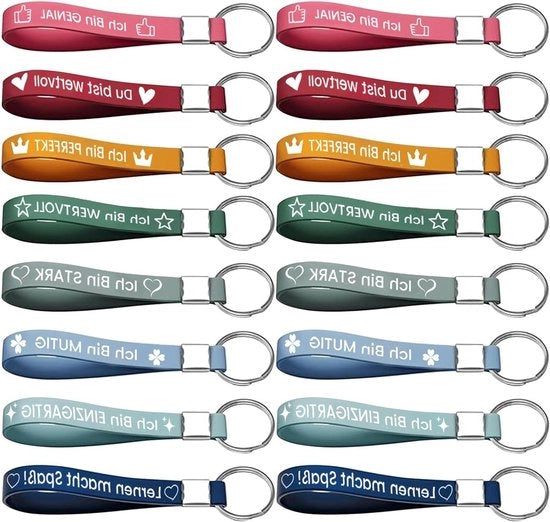 Set di 12 Chiavi con Citazioni Motivazionali - Materiale Siliconico - Anello Metallico - Adatto come Regalo di Squadra