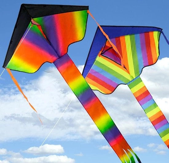 Set di 2 Paracadute con Coda Lunga e Corda da Paracadute da 50m in Colori Arcobaleno per Attività Estive per Bambini e Adulti
