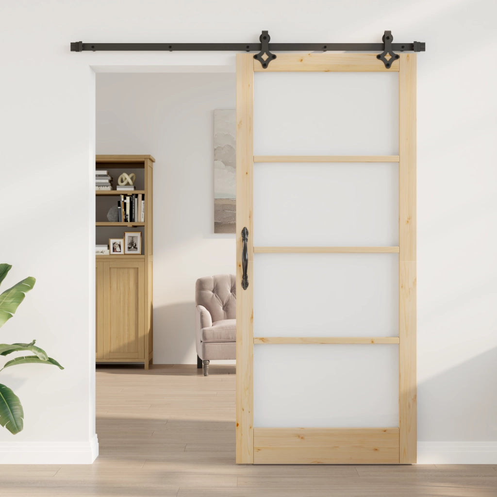 Porta scorrevole  con kit hardware 'ORKDAL'in legno massello e vetro