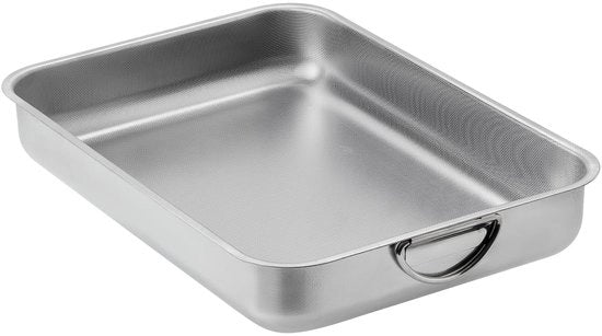 Piattaforma per forno in acciaio inossidabile - Scatola per forno migliorata - Superficie antiscivolo - Forma rettangolare - Con maniglie - Dimensioni 40 x 28 x 6,7 cm