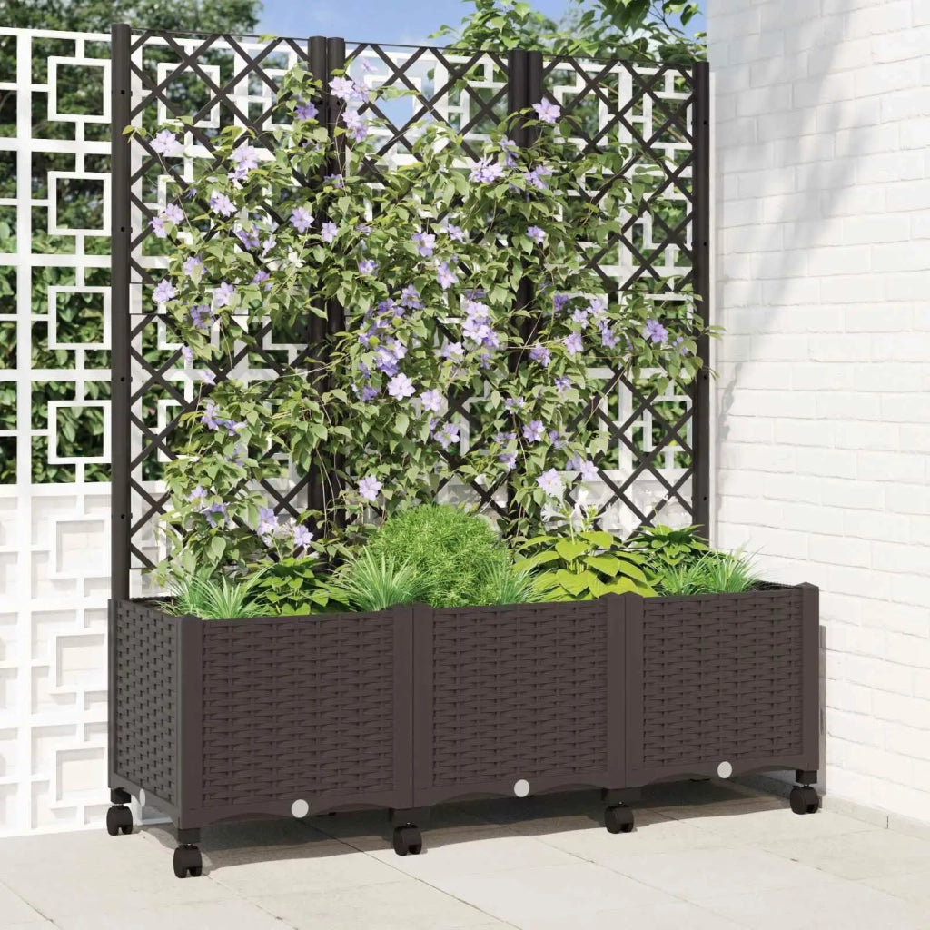 Vaso da giardino con grigliato e ruote Marrone PP 3423056