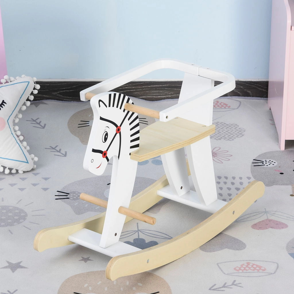 CAVALLO A DONDOLO PER BAMBINI 1-3 ANNI IN LEGNO68X26,5X48 CM IN COLORE BIANCO