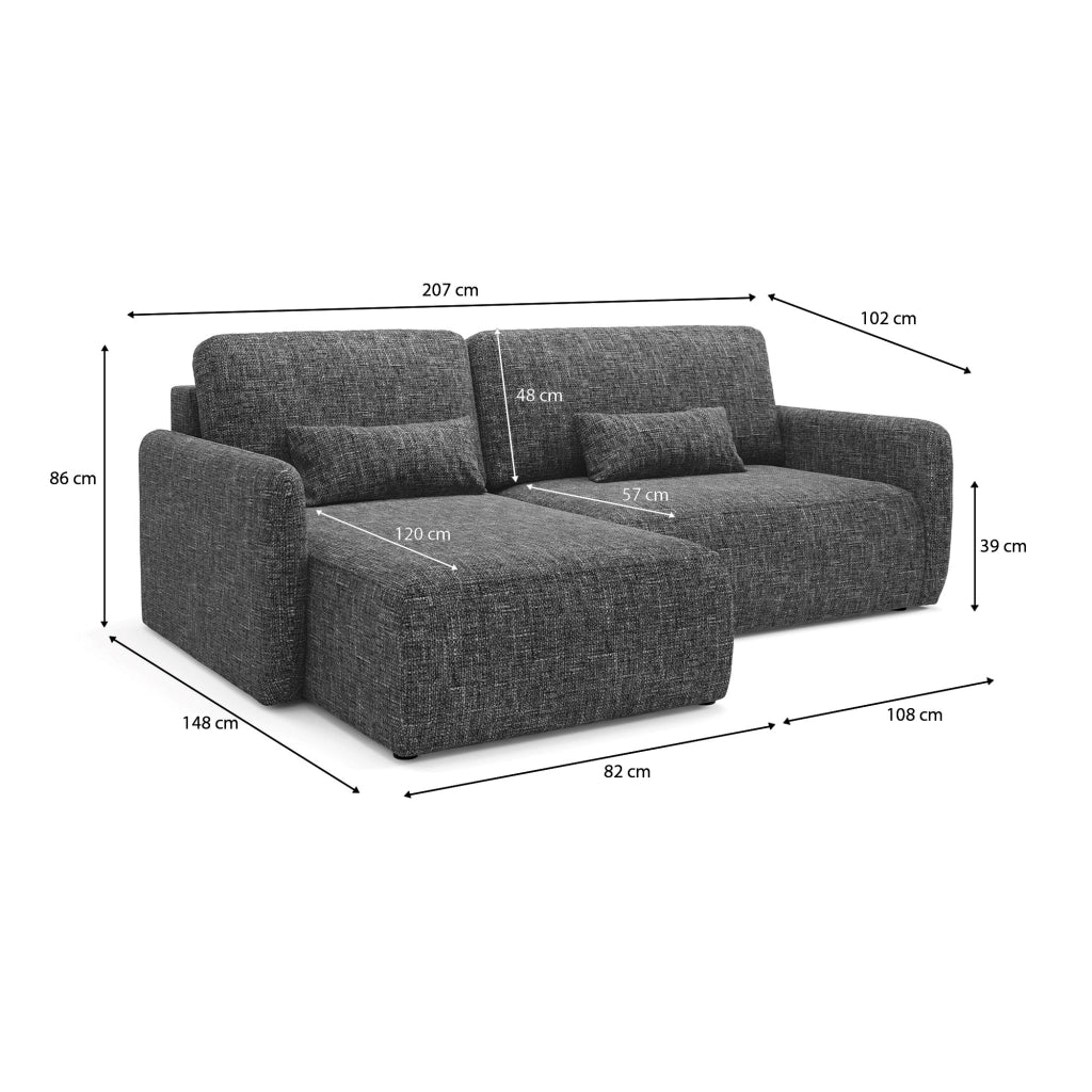 Pagno, Divano Letto con Penisola Contenitore, 207x148 cm Grigio Scuro