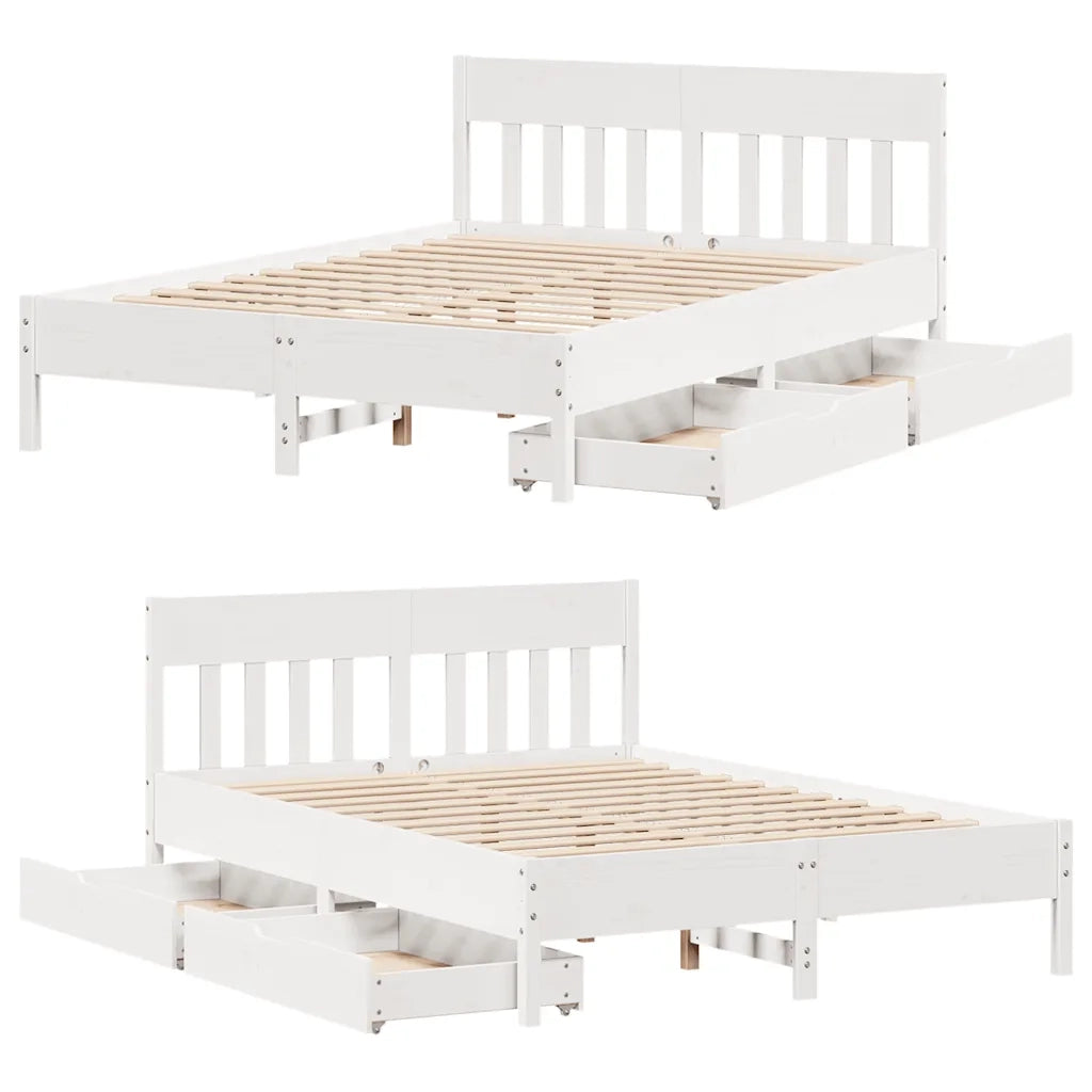 Letto matrimoniale | Letto per adulti | Letto senza Materasso Bianco 150x200 cm Legno Massello di Pino