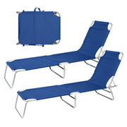 Coppia Lettini Prendisole Pieghevoli in Metallo  Reclinabili 4 Posizioni, Waterproof e Anti-UV, Portata 110 kg, Ideali per Mare Giardino Piscina Blu