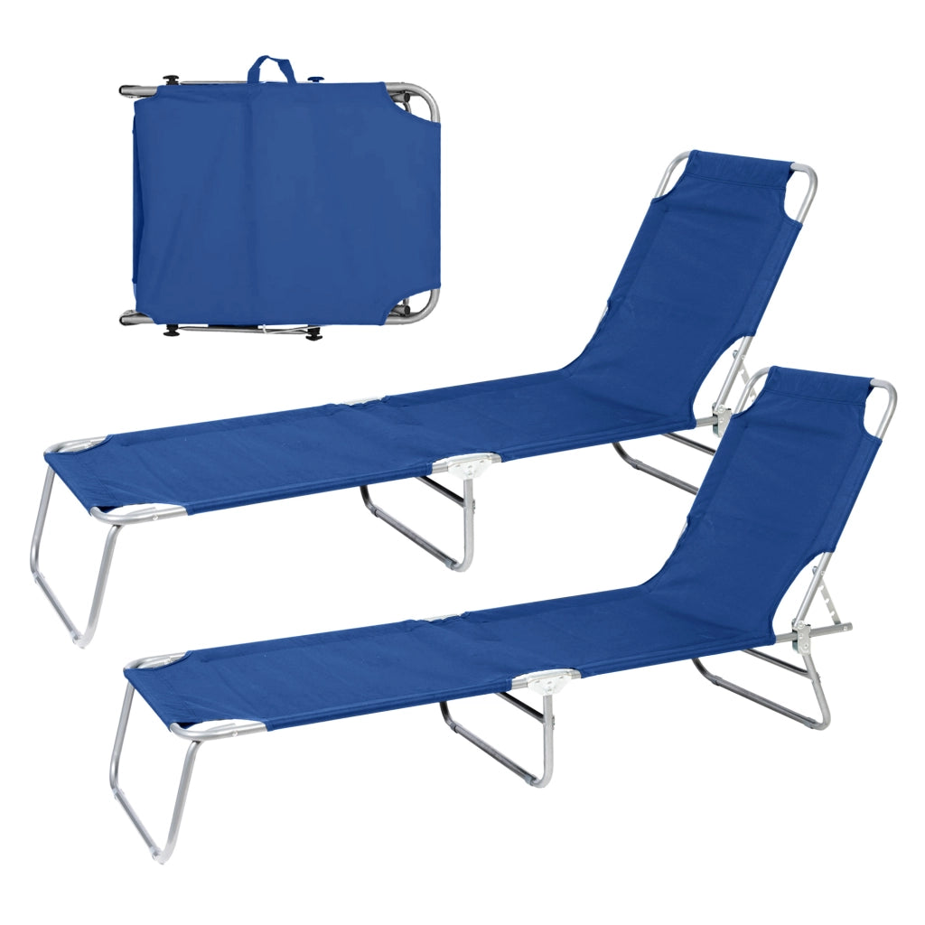 Coppia Lettini Prendisole Pieghevoli in Metallo  Reclinabili 4 Posizioni, Waterproof e Anti-UV, Portata 110 kg, Ideali per Mare Giardino Piscina Blu