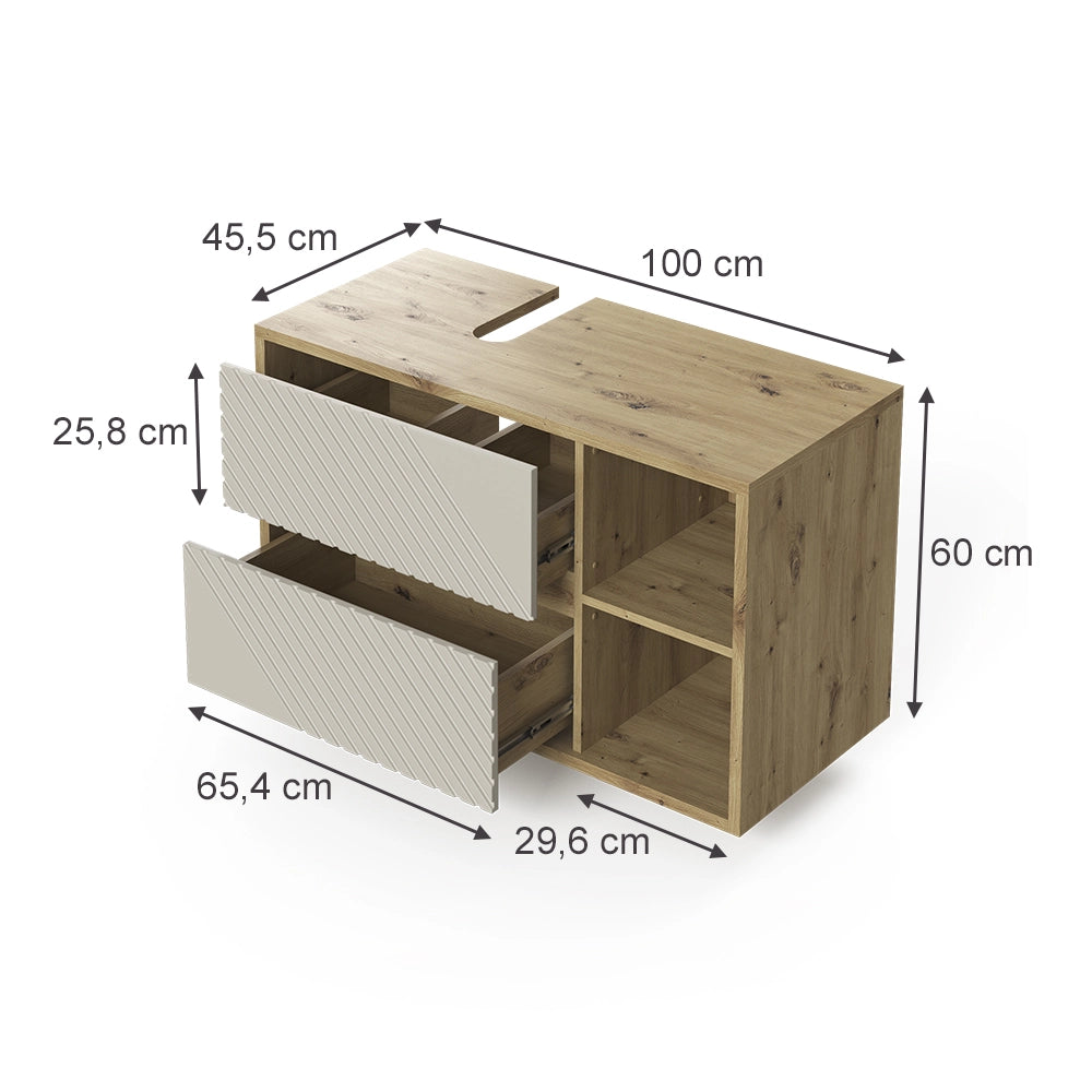 Mobile sottolavabo per bagno Viola Rovere artigianale/Cachemire 100 x 60 cm Vicco