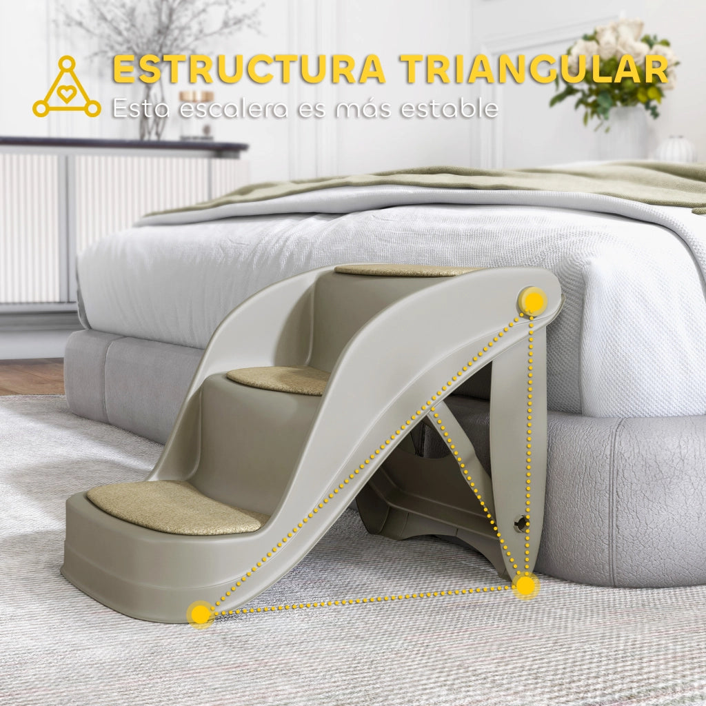Scala per Cani Pieghevole 3 Gradini con Tappetino Antiscivolo ¨C zephmum ¨C 49x38x38 cm Grigio