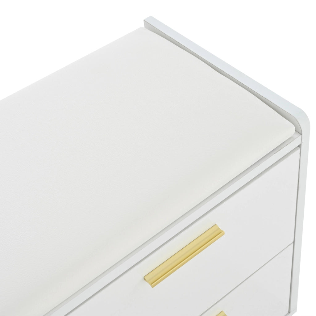 Scarpiera con panca 128x30x68 cm in truciolato bianco con 2 cassetti e ripiani