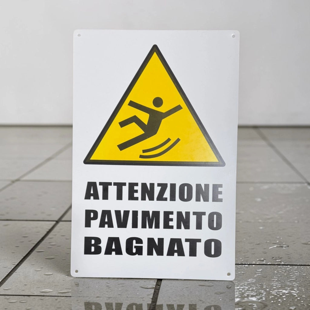 Cartello Attenzione Pavimento Bagnato 30x20 cm con 4 Fori 64504
