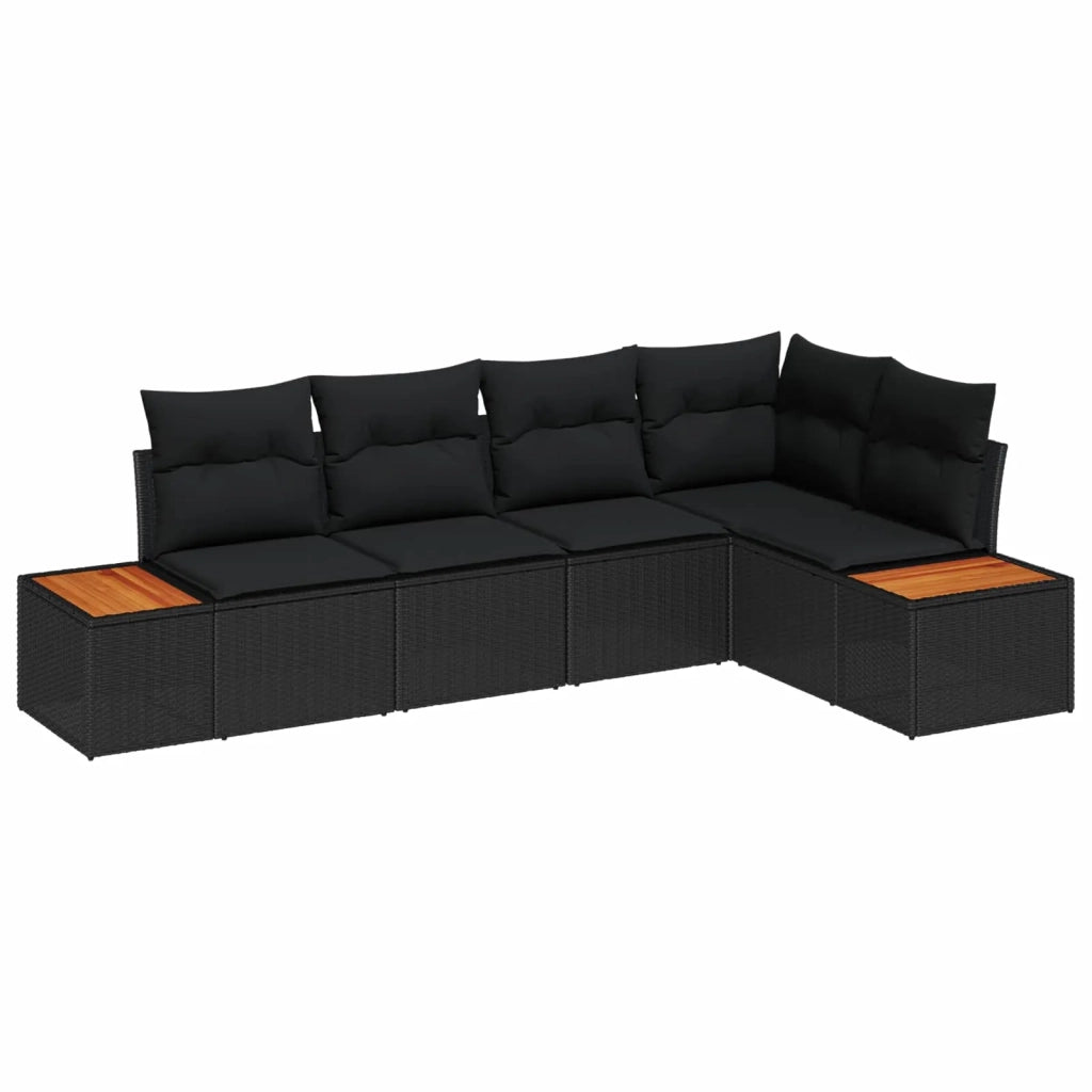 Set Divano da Giardino con cuscino 5 pcs Nero Poly Rattan 3356753
