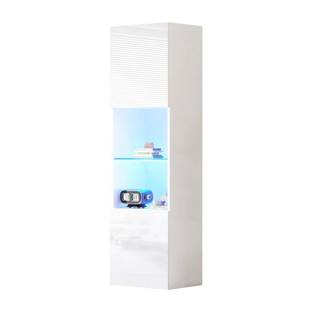 Armadio vetrina illuminato a LED - Xylo - 45x35x160 cm - Bianco brillante - 1 ripiano in vetro