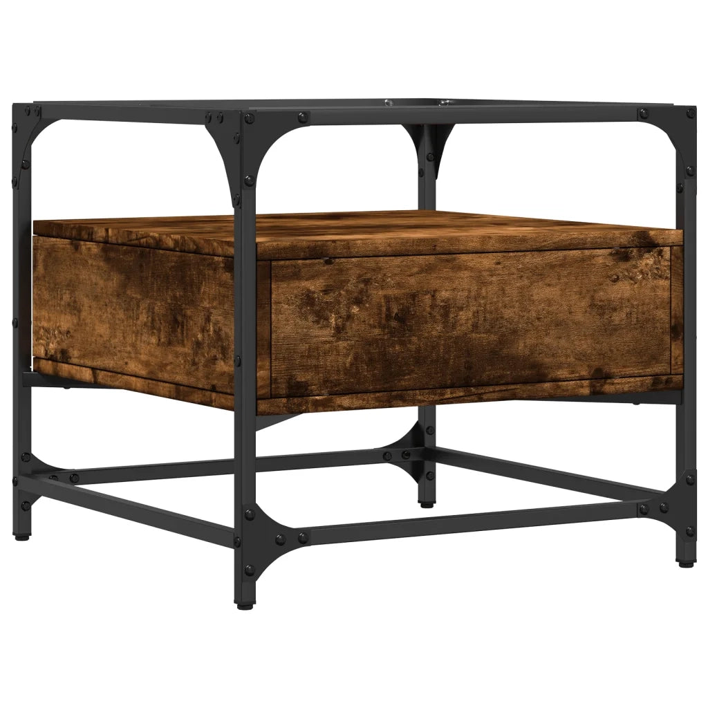Tavolino con Piano in Vetro Rovere Fumo 50x50x45 cm Acciaio