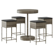 Set Bar da Giardino 5 pz | Set Salotto da Giardino con Cuscini in Polyrattan Grigio