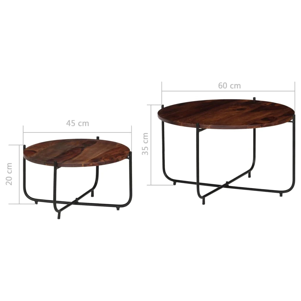 Set di 2 tavolini da caffè legno massello 60 x 35 cm marrone 02_0042120