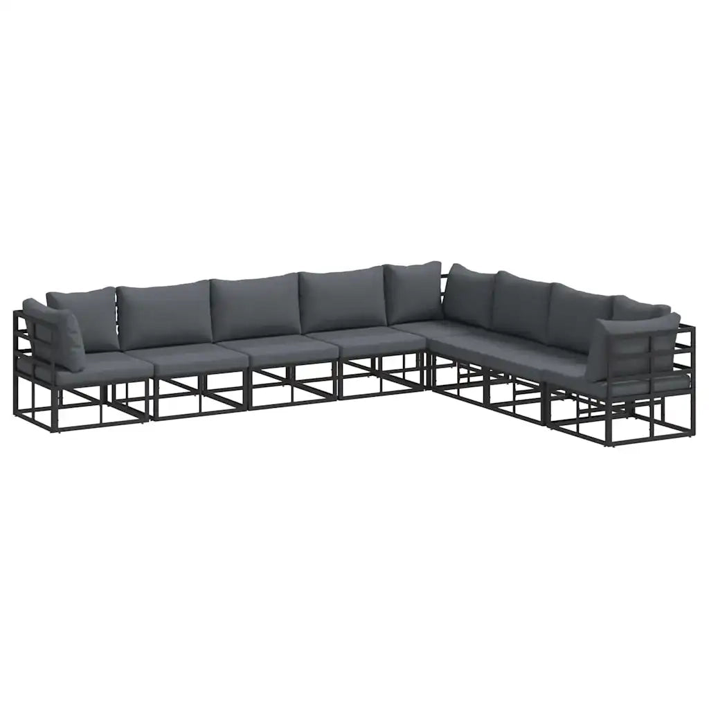 vidaXL Set Divano da Giardino con cuscino 8 pcs Nero Alluminio