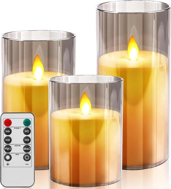 Luminaria realistica con accensione a distanza e funzione oraria - colonnina decorativa senza fiamma - 75 x 10 cm, 75 x 12,5 cm, 75 x 15 cm.