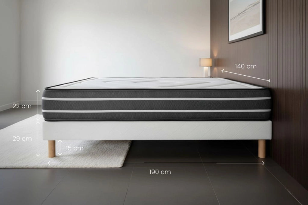 Pacchetto letto completo - Materasso 140x190cm + Box spring con doghe (kit) + 2 cuscini + Piumino - Esclusivo