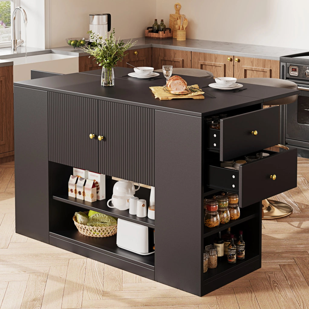 Isola da cucina 40x140 cm; piano ribaltabile; MDF; nero