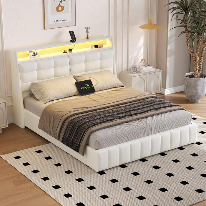 Letto 160x200cm imbottito - Xylo - LED USB testiera regolabile bianco