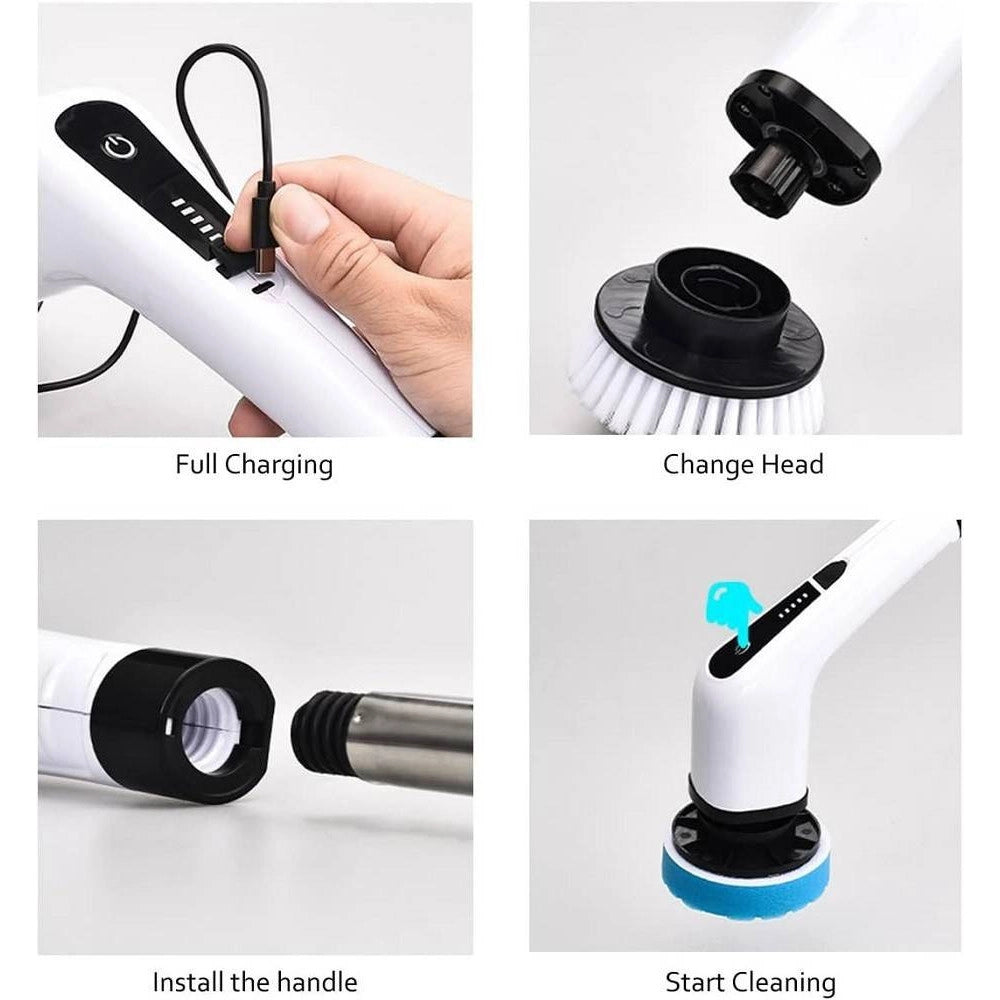 Trade Shop - Spazzola Rotante Pulizia Elettrica A Batteria 7 Teste Per Bagno Cucina Piastrelle -