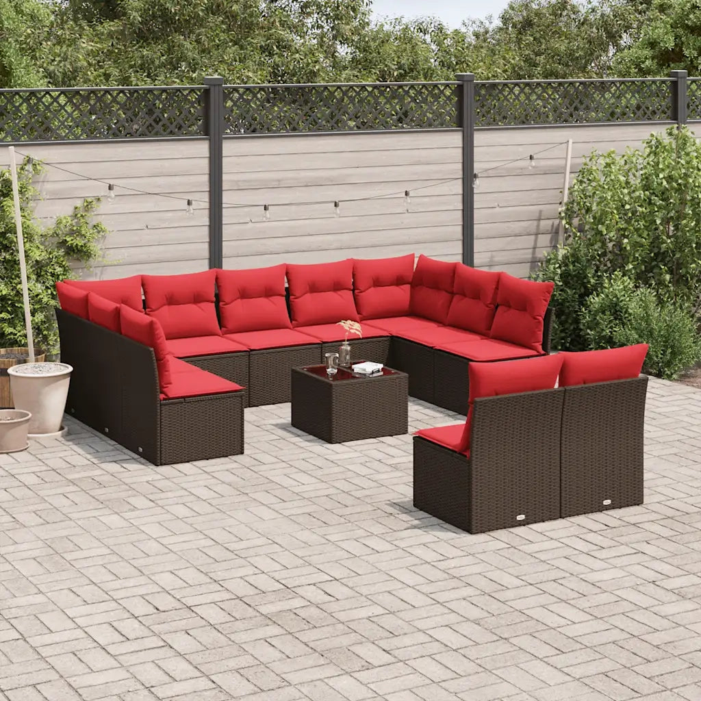 Set Divani da Giardino 12 pz con Cuscini Marrone in Polyrattan 3218364
