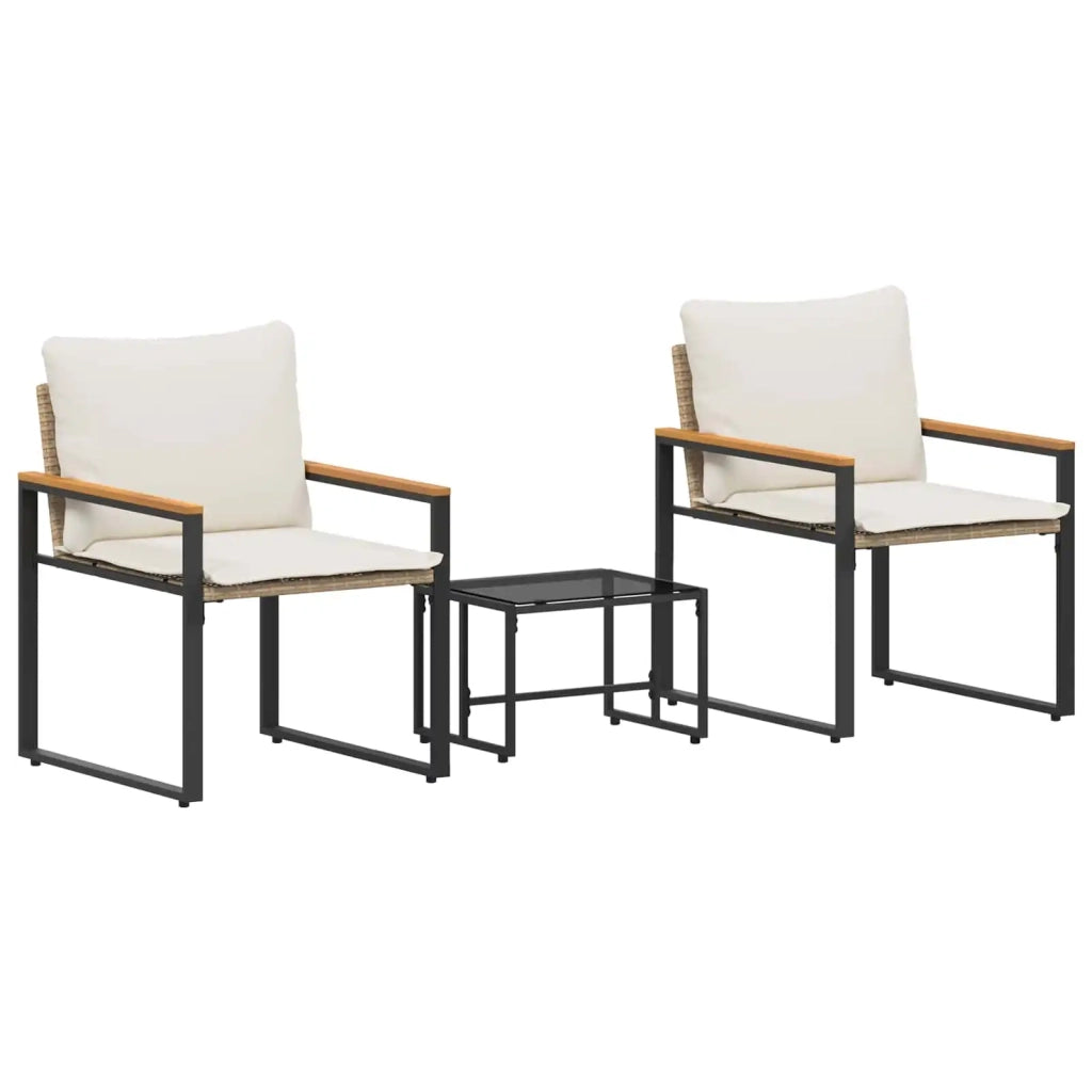 Set di Mobili con cuscino 3 pcs Beige e Bianco Crema Rattan