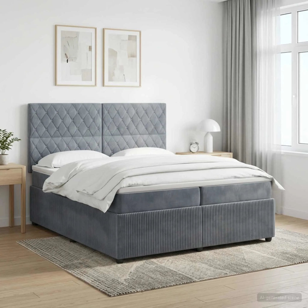 Letto Box Spring LED con Materasso Grigio Scuro 200 x 200 cm 3456132
