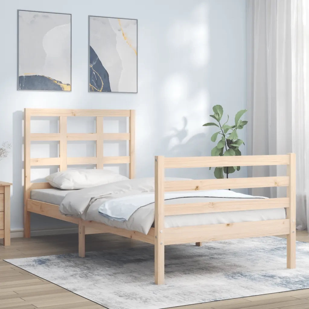 Giroletto con Testiera Single-Struttura Letto in Legno Massello 148955