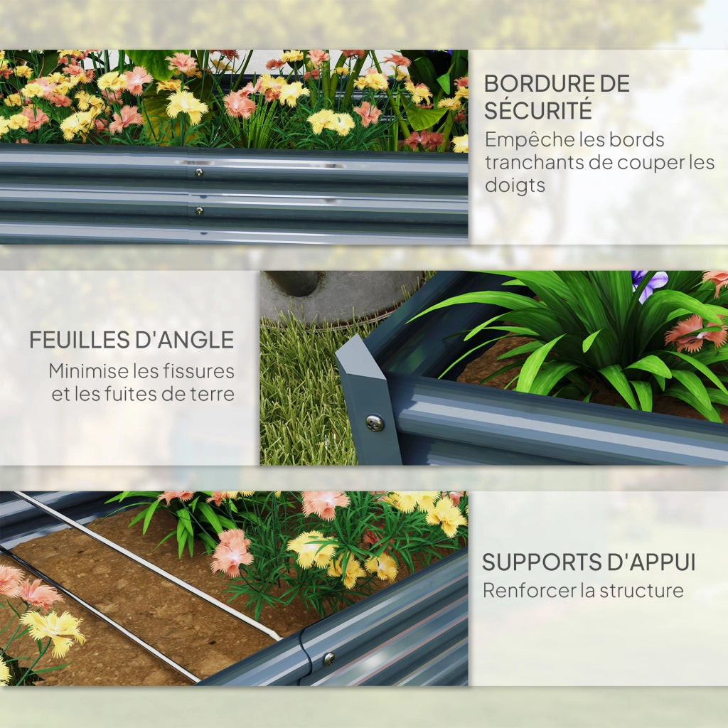 Letto da Giardino Rialzato ¨C Zephmum ¨C Grigio Argento Acciaio Galvanizzato 180x90x30 cm