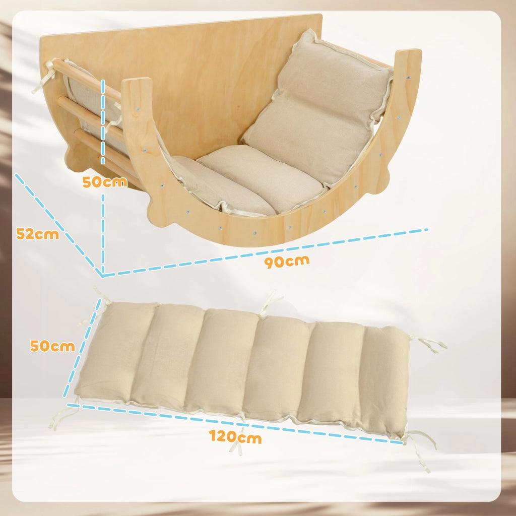 Letto a soppalco con scivolo, dondolo e tavolo gioco ¨C zephmum ¨C legno naturale per bambini