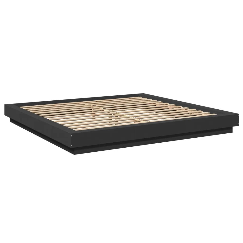 Giroletto con Luci LED-Struttura Letto Nero 180x200 cm in Legno Multistrato