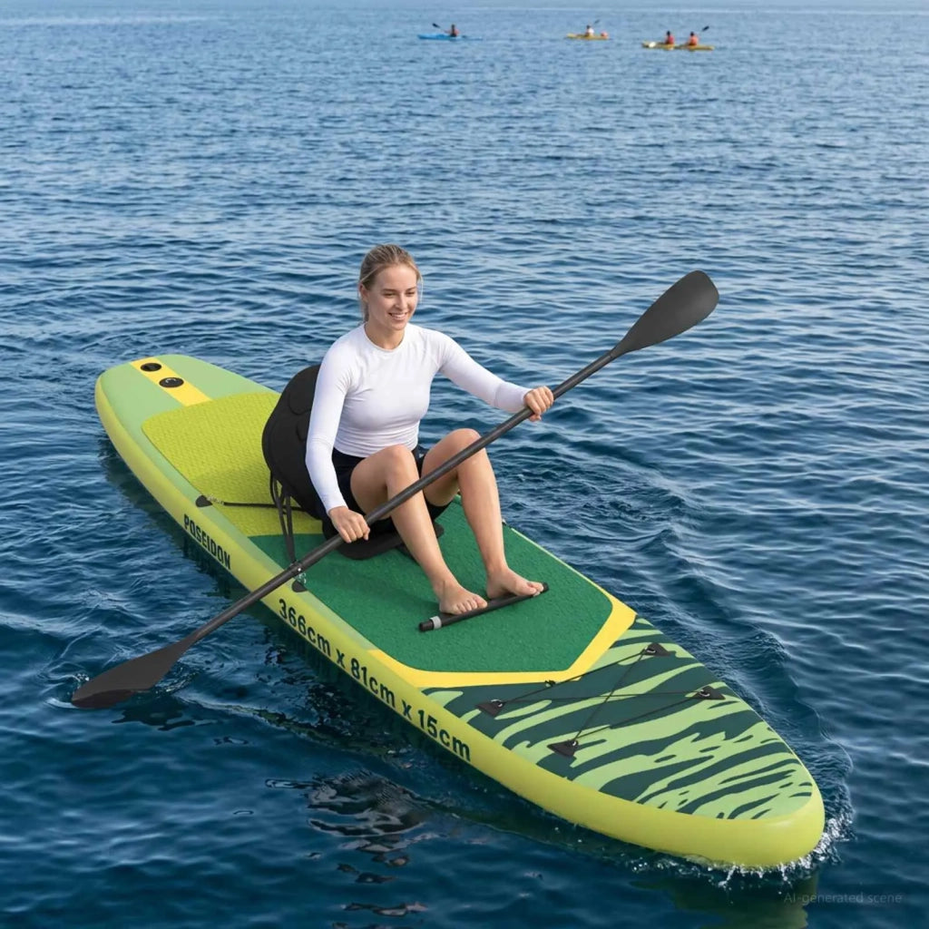 SUP Board con Seggiolino 2-in-1 POSEIDON 366 x 81 x 15 cm Verde 42039133