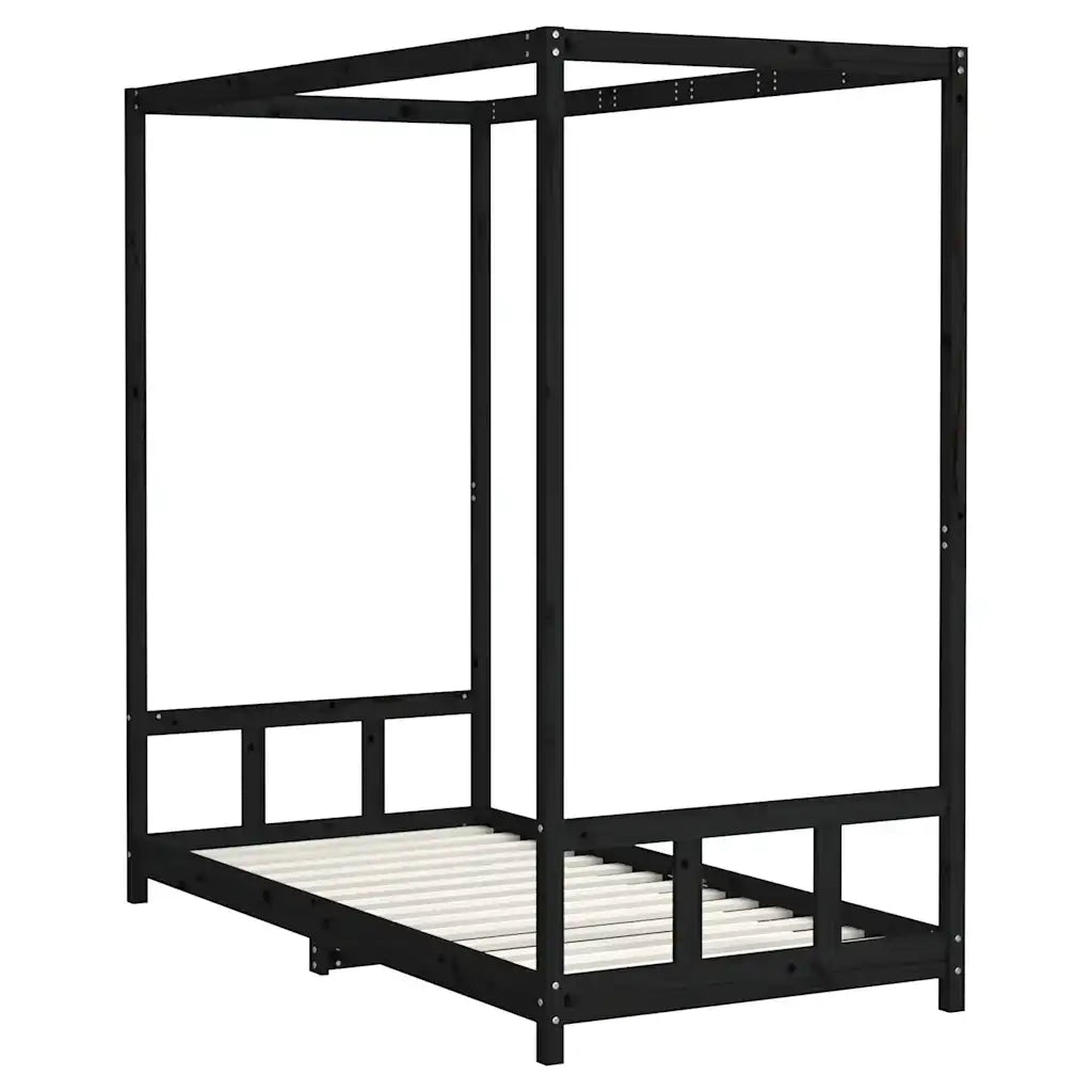Giroletto per Bambini | Letto Infantile | Lettino Nero 90x190 cm in Legno Massello di Pino