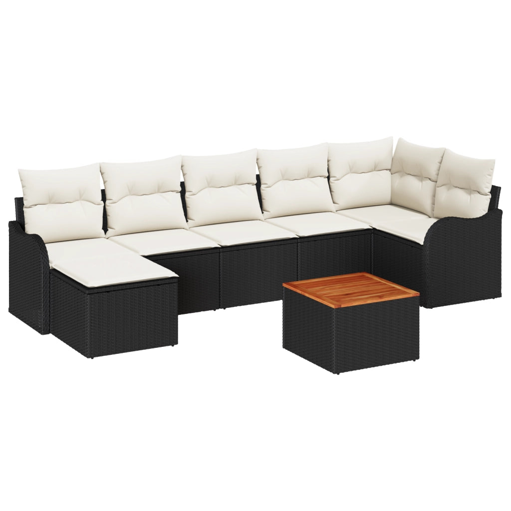Set Divano da Giardino 8 Pezzi con Cuscini Nero Polyrattan Acacia