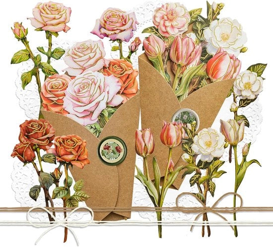 Set di fiori di carta DIY per decorazione di madreperla: bouquet di rose, tulipani e Camellia