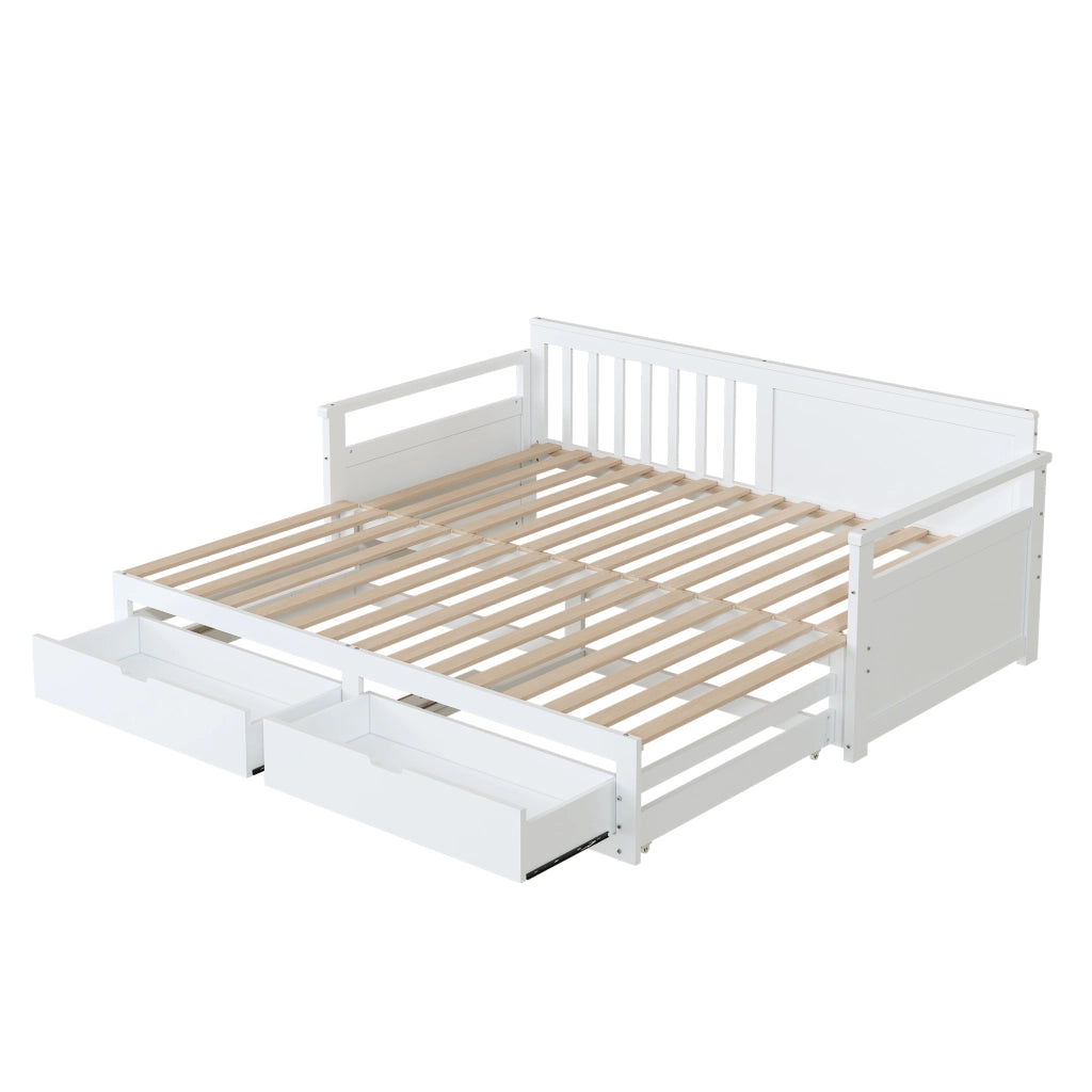 Letto estraibile con cassetti 90×190 cm e 180×190 cm; rete; senza materasso; legno; bianco